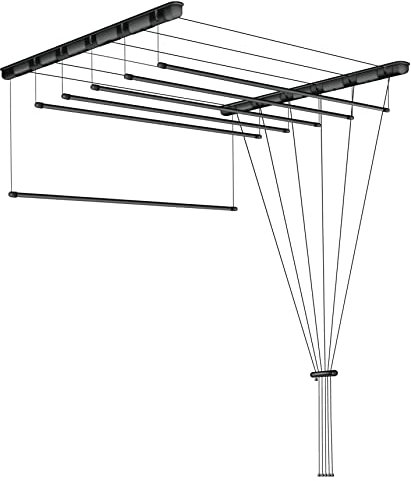 SEPIO Asciugabiancheria da soffitto, 6 x 80 cm, colore nero, 6 bar, per lavanderia, 80 cm, accessori da bagno, asciugatrice, montaggio a soffitto, altezza recuperata, per biancheria