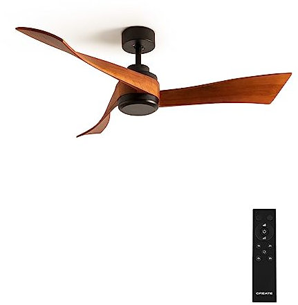 CREATE / WINDCURVE/Deckenventilator Schwarz Dunkelholzflügel mit Fernbedienung / 40W, Leise, Ø132cm, 6 Geschwindigkeiten, Timer, DC-Motor, Sommer-Winterbetrieb