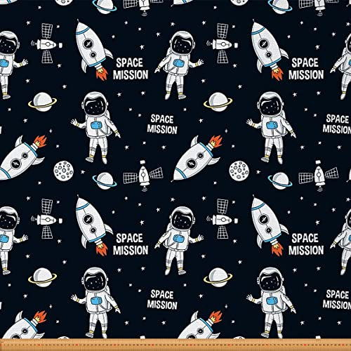 Sonnensystem Polsterstoff von The Yard Platz Astronaut RePolsterstoff für Stühle Weltraum Universum Planets Zimmer Dekostoff für Draussen und Heimwerkerprojekte Schwarz 92x150cm