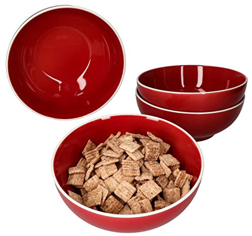 MamboCat Linus rot 4er Set Bowl-Schale I 700 ml I 4 Personen I Ø 17 cm I dunkelrote Steingut-Schälchen mit weißer Kante I Schüssel für Müsli, Salat, Fingerfood, Dessert & Co. I Winter & Weihnachten