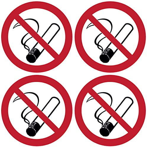notlok Safety Work - Lot de 4 autocollants pour interdiction de fumer - Pour le bureau, la restauration et le privé - Pour l'intérieur et l'extérieur - Transparent, autocollant - 20 cm de diamètre