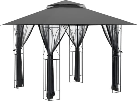 vidaXL Pavillon, Gartenpavillon mit Seitenwänden Doppeldach, Gartenzelt Stahlrahmen, Partyzelt Festzelt, Anthrazit 300x300x270cm Stahl