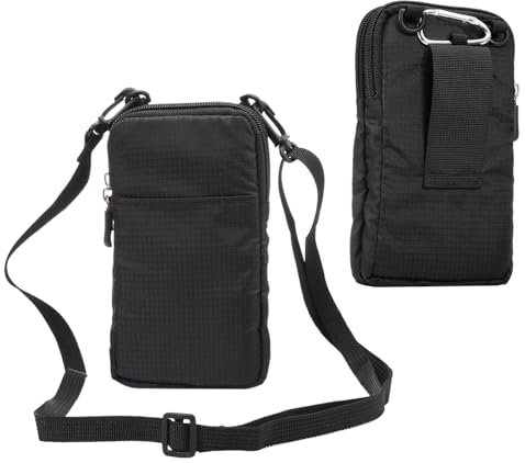 'Sac Banane Universel en Cuir Noir pour téléphone Portable 7,2 Pouces avec Porte-Monnaie, Fermeture éclair, bandoulière, Sac à Main'