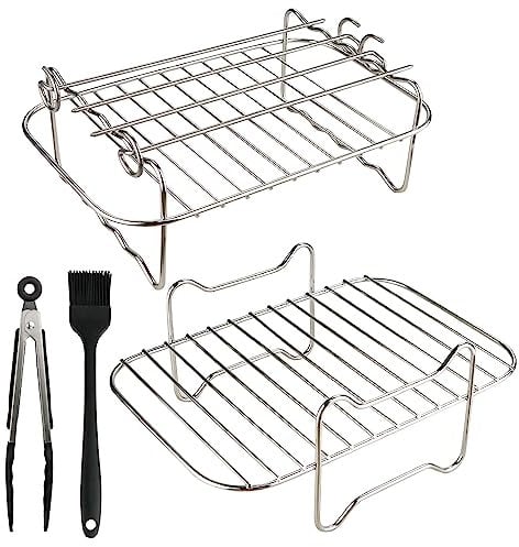 Air Fryer Rack, 2Pcs Air Fryer Racks Compatible for Ninja Dual Zone Air Fryer, Air Fryer Accessories 8Pcs Set - 2 Fryer Rack with 4 Skewers, Kitchen Tongs & Pastry Brush