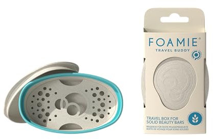 Foamie Caja de viaje sostenible beige y azul Travel Buddy - Jabonera de viaje o para el baño - Jabonera de baño ecológica para su champu solidos - Vegano