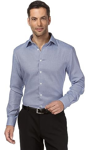 Vincenzo Boretti Herren Hemd bügelfrei 100% Baumwolle Regular-fit Gemustert hellblau 41-42