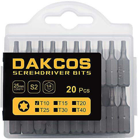 DAKCOS Juego de puntas de destornillador de estrella Torx de T10 de 20pc, acero S2 longitud de 25mm