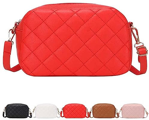 Trendige Gesteppte Messenger-Tasche aus Leder, Neue Umhängetaschen und Clutches zum Umhängen, kleine Gesteppte Off-Crossbody-Schultertaschen aus Leder (Rot,Einheitsgröße)