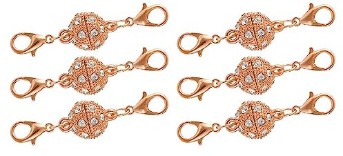 sourcing map 6Pcs Magnetic Jewelry Clasps, Round Rhinestone Magnetic Clasps Locking Closures with Lobster Clasps for Bracelet Necklace (10.5mm Rose Gold)