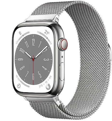 Original Edelstahl Milanese Loop Kompatibel mit Apple Watch Armband 38mm 40mm 41mm 42mm 44mm 45mm 46mm 49mm, Ersatzband für iwatch Ultra 2/Ultra, SE Series 10 9 8 7 6 5 4 3 2 1