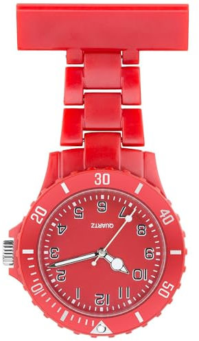 Taffstyle Krankenschwesteruhr Schwesternuhr Kitteluhr mit Nadel Silikon Analog Krankenschwester Uhr Tragbar Einziehbar Taschenuhr Pflegeuhr Hängeuhr Damen Herren Kinder Pfleger Rot