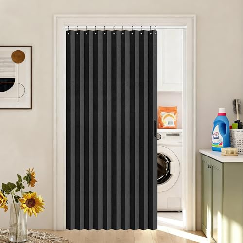 Vatge Türvorhänge Privatsphäre, schwarze Vorhänge für Schränke ohne Türen, Raumteiler für Tür, hängende Sichtschutzvorhangwand für Raumtrennung, 1 Vorhangbahn mit Raffhalter, B 132 x L 198 cm, Schwarz