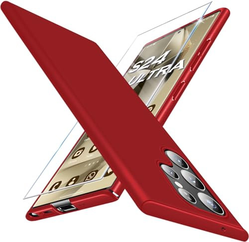 PC Hart Handyhülle für Samsung Galaxy S24 Ultra Hülle mit Schutzfolie [0.5mm Extrem Dünn] Schutzhülle für Samsung S24 Ultra 5G Case Anti-Fingerabdrucke Kratzfest Galay S24 Ultra Cover (Rot)