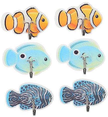 CHILDWEET 6Stücke bunte selbstklebende Cartoon Haken tropische Fisch förmige Haken Haushalts Kleinigkeiten für Küche Bad Kinderzimmer ohne Bohren