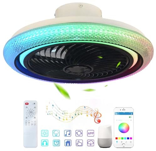 Dfiacn RGB Lampara Ventilador Techo Alexa Reversibile 6 Velocidades Regulable Ventilador Techo Con Luz Y Mando A Distancia APP Timer Lampara Ventilador Dormitorio Función De Memoria