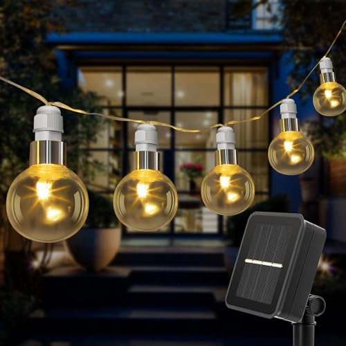 MUSUNIA Cadena de luces solares para exteriores, 10 unidades, resistente a la intemperie, con 8 modos, SMD 2835, luz blanca cálida, 3000 K, para decoración de balcón, jardín, boda, MS-TYNG43-10D