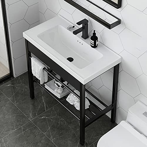 Badezimmer-Waschbecken, weiße Keramik-Konsole, Standwaschbecken, freistehendes Waschbecken, Waschbecken aus Porzellan, rechteckig