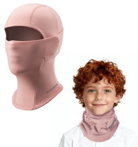 ROCKBROS Cagoule Polaire Cyclisme Garçon Fille Adolescent Coupe-Vent Automne Hiver Balaclava Enfant Respirant Thermique Souple Confort sous Casque Sports Vélo Snowboard Ski Course Polyester Rose