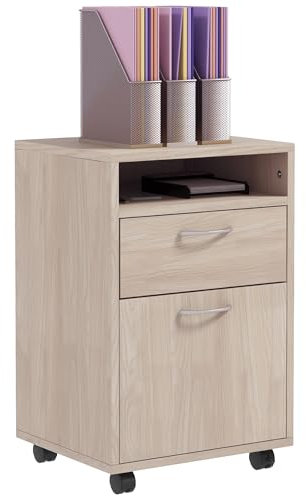 HOMCOM Caisson de Bureau Rangement Bureau sur roulettes tiroir Placard Niche Panneaux Particules chêne