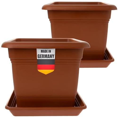 Pflanzkübel Groß Außen Terracotta Kunststoff 2er Set- Blumentopf 40x40 für Draußen, Robuste Blumenkübel Gross Aussen, Ideal für Garten & Terrasse