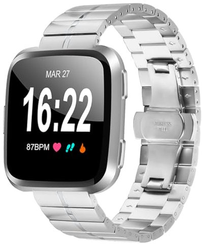Maucoray Correa de reloj de acero inoxidable compatible con reloj inteligente Fitbit Versa 2/Versa/Versa Lite/Versa edición especial, accesorios de repuesto ajustable, Acero inoxidable