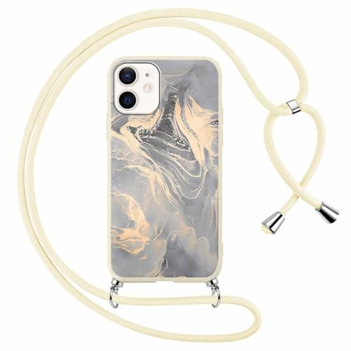 Foonary Case for Apple iPhone 12/Apple iPhone 12 Pro with Cord Necklace, Aesthetic Marble Pattern Case Cover Adjustable Lanyard Rope, Silicone Shockproof Protection Case for iPhone12 6.1 inch, Marble