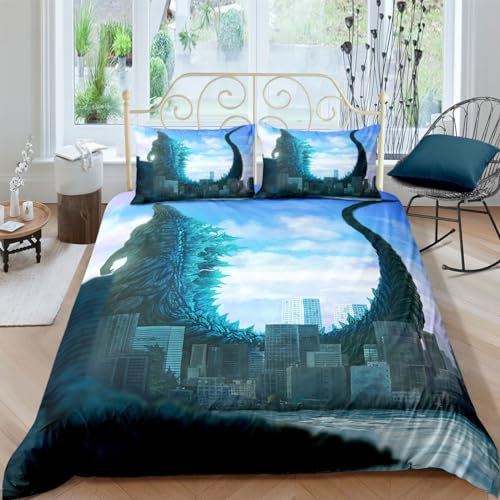 sonicpony Bettbezug-Set für Jungen, Queen-Size-Größe, Dinosaurier-Bettwäsche-Set, 3D-Kinder-Mikrofaser, 1-teiliger Bettbezug mit Reißverschluss, 2-teilige Kissenbezüge, keine Bettdecke (Dino32,