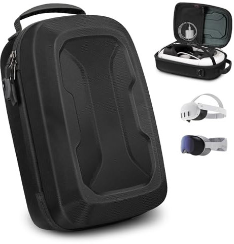 Generisch Custodia per Meta Quest 3 Virtual Reality Headset/Apple Vision Pro, custodia portatile da viaggio per accessori Elite, controller VR touch, adattatore, cavo di ricarica – nero, Nero ,