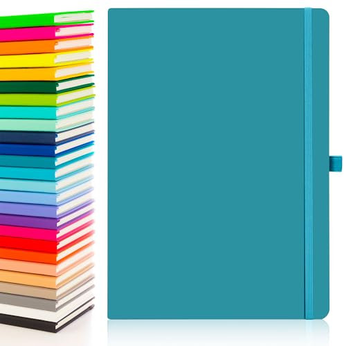 Notes London Eco A4-Notizbuch mit linierten Seiten, Stiftschlaufe, Band, Datumsmarkierungen und Papiertasche, gebundenes Taschenbuch, Notizbuch, nachhaltig angebautes Papier (Blaugrün)