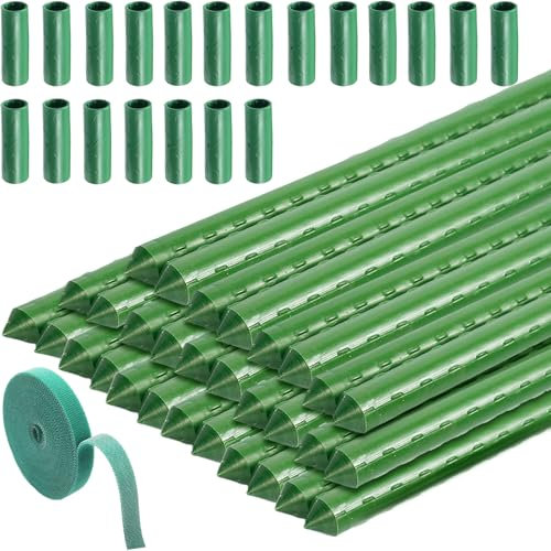 30x Pflanzstäbe Rankhilfe, Kunststoff Beschichtetes Stahlrohr Rostfrei Pflanzenstab, Pflanzstab mit 20 Verbinder und 1 Pflanzenbinder für Unterstützung von Gemüse und Blumen, Länge 40cm Ø11mm