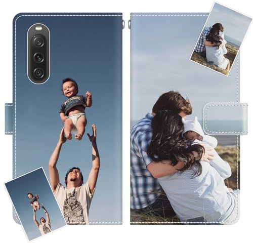 JGOYGYI Personalisierte Leder Handyhülle kompatibel mit Sony Xperia 10 5 1 VI V IV III II L4 L3 XA3 XA2 XA1 Ultra XZ3 XZ2 XZ1,Individuelle Text Bildern Foldable Flip Klapphüllen Case hülle