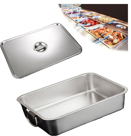 NJDQFA Stapelbar Gastro Behälter Mehrweg, Rechteckig Edelstahl Gastronomiebehälter,Lebensmittel Lagern Behälter,50 * 35cm,10cm