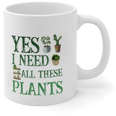 Kaffeetasse mit Aufschrift Yes I Really Do Need All These Plants, weiß, Sukkulenten, Kaktus, Kakteen, Geschenk, Keramik, Kaffeetasse, lustig, zum Gewichtheben, weiß, glänzend, für Valentinstag,