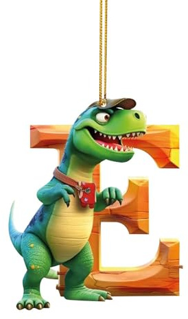Flodxo Weihnachtskugel-Ornamente, 26 Buchstaben, Anhänger, Weihnachtsbaumschmuck, DIY, Weihnachtsdekoration, Cartoon-Anhänger für Kinder, Acryl, Dino-Figuren, hängende lustige Dinosaurier-Dekoration E