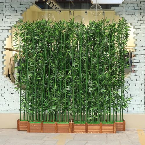 Künstlicher Bambus Kunstpflanze Grüne Deko-Wand, Künstliche Pflanzen Als Sichtschutz, Raumteiler für Drinnen Und Draußen, Künstlicher Bambusbaum, Künstliche Pflanzen mit Holzsockel für Terrasse, Garte