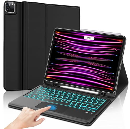 SENGBIRCH Tastatur Hülle für iPad Pro 12.9 Zoll 6/5/4/3 Generation, Magnetisch abnehmbar mit Deutsches QWERTZ Layout Touchpad Keyboard, Soft TPU und Leder hülle, Schwarz