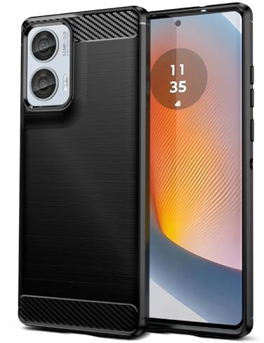 Qiinogow Slim Case for Motorola Moto G85/Edge 50 Fusion, Black | Shock-Absorption, Anti-Slip,Anti-Fingerprint, Soft TPU Phone Cover, Carbon Fiber Textures, Rubber Protective