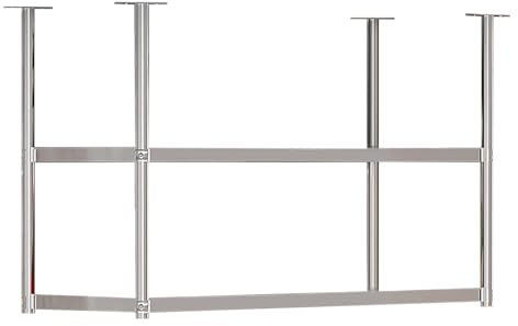 Estante industrial de acero inoxidable de 2 niveles para ollas y sartenes con soporte para copas de vino, colgador de utensilios de cocina (100 x 35 x 80 cm)