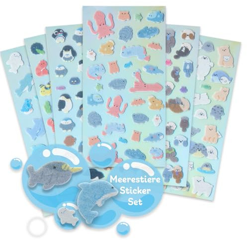 flauschige Filzsticker mit Meerestieren | 6 Bögen | weich | selbstklebend | vielfältig verwendbar | Ideal für Basteln, Scrapbooking und Dekoration | Pinguin Wal Delfin Robbe | Jolly Stickers®