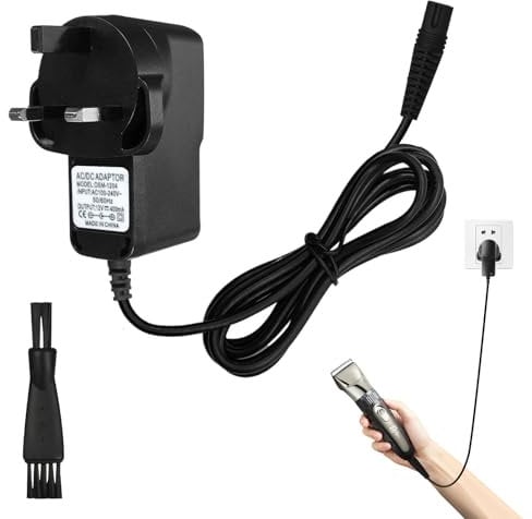 12v for Braun Shaver Charger, Razor Charger for Braun Beard Trimmer Charger Series 1 3 5 7 9, 1 M Braun Charger Cable with Indicator Light, 3 Pin Charging Cable UK Plug for 3040s,5377,5409,5544,7220