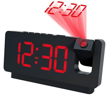 Caliber Digitale Projektionswecker – LED Uhr mit drehbarer Anzeige, dimmbarem Display & Temperaturanzeige – Lauter Alarm, Nachtmodus & Snooze-Funktion – Perfekt für Schlafzimmer & Büro