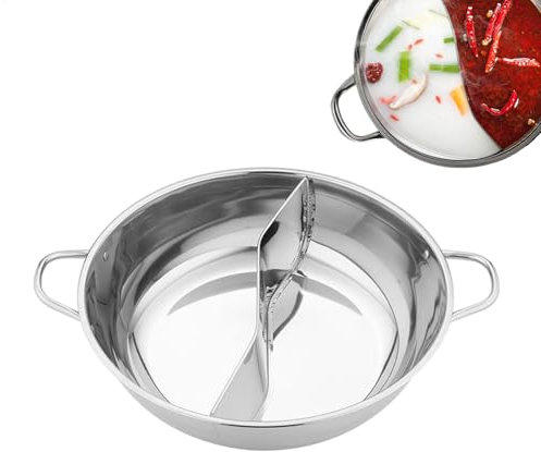 Stainless Steel Hot Pot - Compartment - Induction Compatible Hotpot | Mandarin Duck Style Pot for Family Gatherings, Asian Cooking, Split Cooking Pot for Soups, Broths, Fondue with Heat Resistant