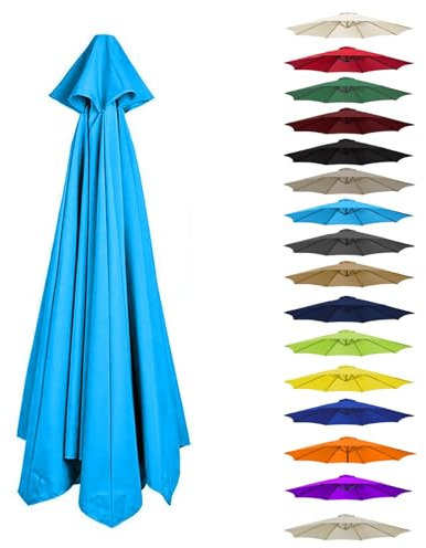 Toldo De Recambio De Sombrilla 6 Varillas/8 Varillas, Cubierta De Repuesto Para Paraguas, Impermeable, Anti-ultravioleta, Poliéster, 300cm 350cm 200cm 230cm 250cm 270cm 280cm(Lake blue,6 RIBS: 270CM)