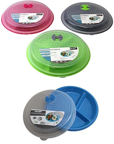4-Pack Divided Microwave Plates with Vented Lids – BPA-Free, Stackable Meal Prep Plates – 3 Section Food Storage – Microwave, Freezer & Dishwasher Safe – 8.75” x 8.75”