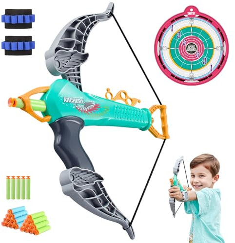 HBSFBH Arc et flèches Enfant Jouet, Ensemble de tir à l'arc, Kit de Tir à l'arc pour Enfants avec Cibles et 25 Flèches à Ventouse, Intérieur et Extérieur Jouets Cadeaux pour Enfants 4-12 Ans