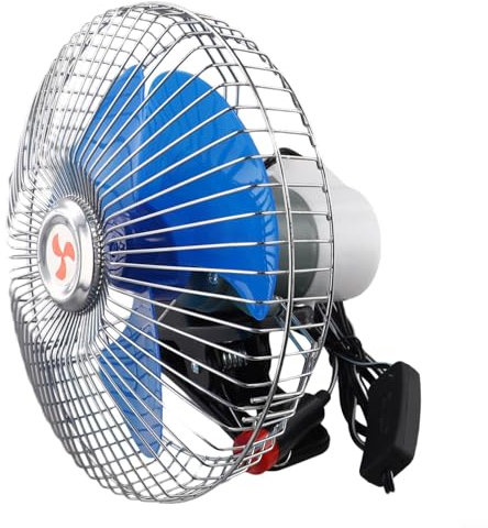 Strong Wind Car Fan for 12V/24V Vehicles, Safe and Quiet Operation with Metal Cover (8-inch 12V)