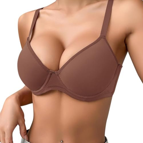 Reggiseno super push up da donna con ferretto, estremamente imbottito, per seni piccoli, tenuta forte, sexy, senza cuciture, morbido, comodo, classico, con reggiseno imbottito regolabile, A02 Caffè
