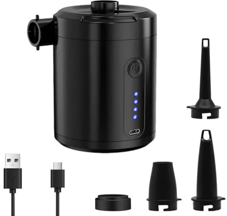 Horuili® Bomba de aire eléctrica, 4000 Pa Bomba inflable portátil con 4 boquillas, 5200mAh, con función de inflación y vacío, para anillo de natación, bolsa de vacío, bote de manguera