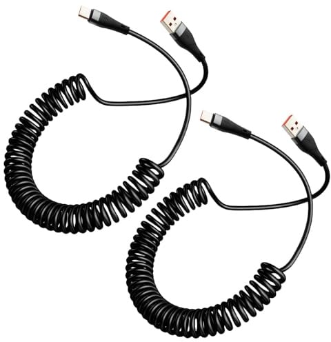 OIHCAZ 2PCS Coiled USB C Cable, Spring Type C USB to USC Charger 6A Fast Charging Coiled USB A to USB C Cable for Car,Samsung Galaxy S25 S24 S23 S22 S21 A53 A54 A14 iPhone 16/15(120W)