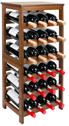 Thalomely Wine Rack Free Standing Floor, 6-Tier 24 Bottles Display Wine Storage Shelves with Table Top, Easy-Assembly Freestanding Bamboo Wine Racks for Kitchen Dining Room Bar, Walnut